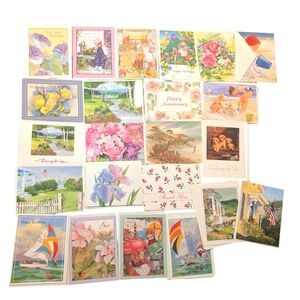 Vintage Art Print Large Lot Of Cards Envelopes Birthday/Blank/Thank You 32 Cards